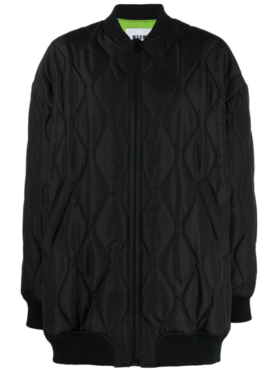 Shop Msgm Quilted Bomber Jacket In Schwarz