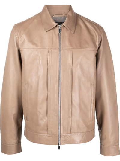 Shop Theory Zipped Leather Jacket In Nude