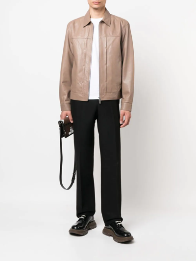 Shop Theory Zipped Leather Jacket In Nude