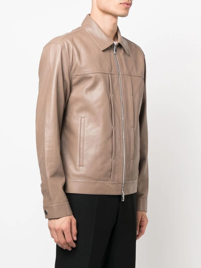 Shop Theory Zipped Leather Jacket In Nude