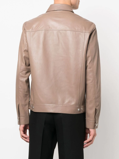 Shop Theory Zipped Leather Jacket In Nude