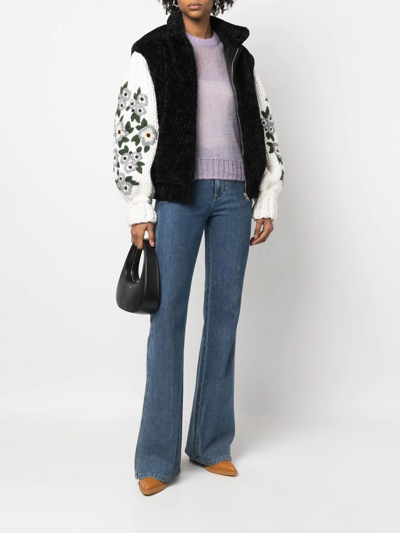 Shop Tu Lizé Floral-embroidered Knitted Jacket In Black