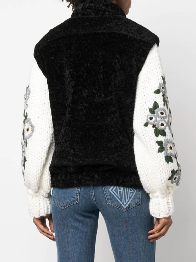 Shop Tu Lizé Floral-embroidered Knitted Jacket In Black