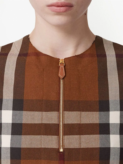 Shop Burberry Check-pattern Sleeveless Dress In Brown
