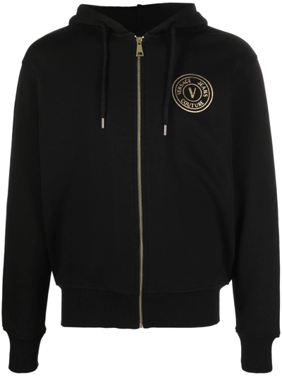 Shop Versace Jeans Couture Logo-print Zip-up Hoodie In Schwarz