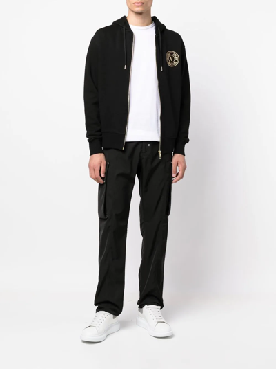 Shop Versace Jeans Couture Logo-print Zip-up Hoodie In Schwarz