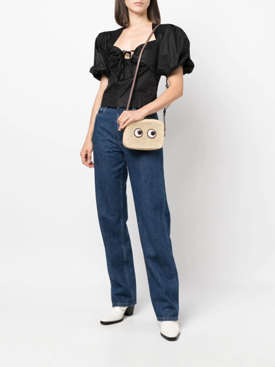 Anya Hindmarch Raffia Crossbody Bag With Iconic Eyes Applique In Nude