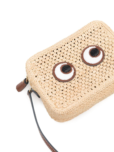 Anya Hindmarch Raffia Crossbody Bag With Iconic Eyes Applique In Nude
