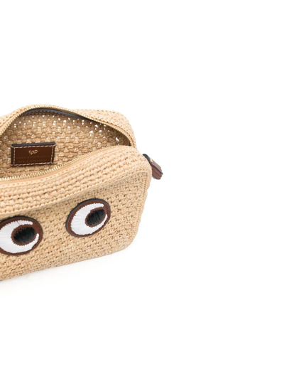 Anya Hindmarch Raffia Crossbody Bag With Iconic Eyes Applique In Nude