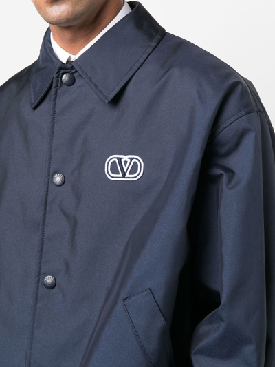 Shop Valentino Logo-patch Shirt Jacket In Blue