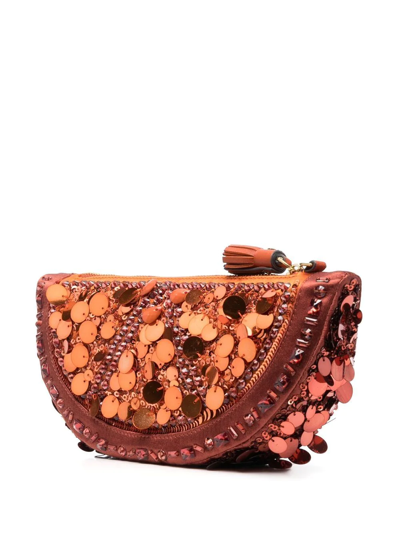 Shop Anya Hindmarch Sequin-embellished Clutch Bag In Orange