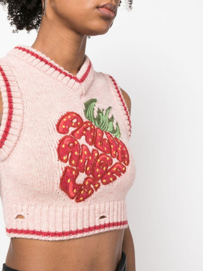 Shop Palm Angels Logo-patch Cropped Wool Vest In Rosa