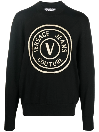 Shop Versace Jeans Couture Logo-print Wool Jumper In Schwarz