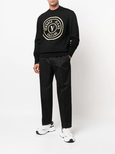 Shop Versace Jeans Couture Logo-print Wool Jumper In Schwarz