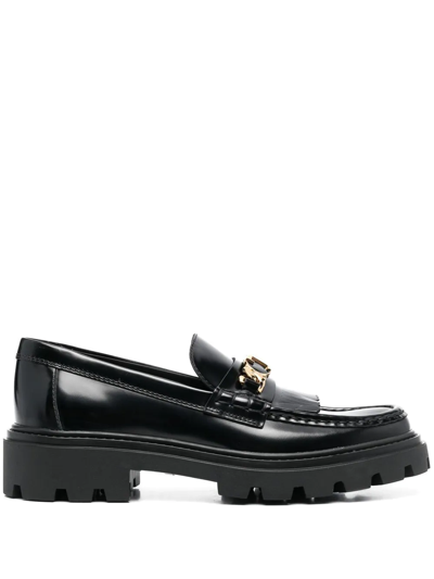 Shop Tod's Fringed Leather Loafers In Schwarz