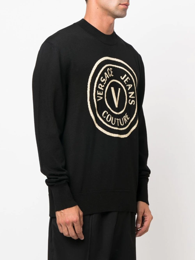 Shop Versace Jeans Couture Logo-print Wool Jumper In Schwarz