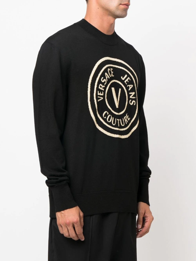 Versace Jeans Couture Round Emblem Wool Sweater In Schwarz