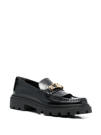 Shop Tod's Fringed Leather Loafers In Schwarz