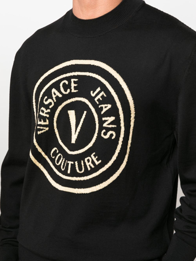 Shop Versace Jeans Couture Logo-print Wool Jumper In Schwarz