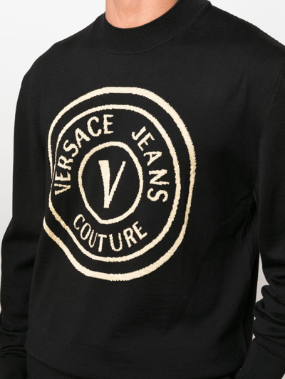 Versace Jeans Couture Round Emblem Wool Sweater In Schwarz