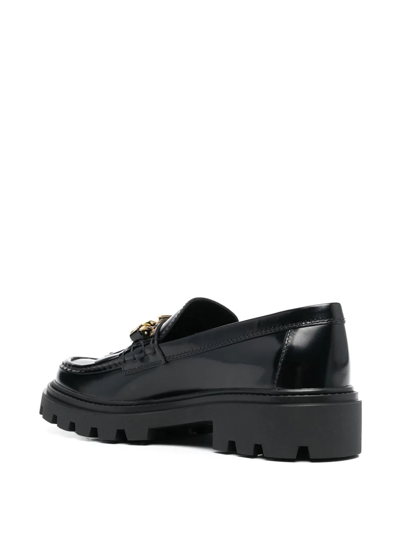 Shop Tod's Fringed Leather Loafers In Schwarz