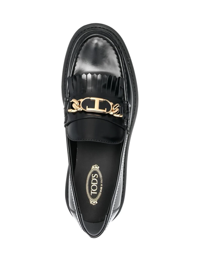 Tod's Fringed Leather Loafers In Schwarz