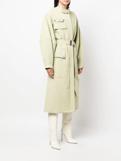 Shop Paris Georgia Belted Wide-sleeve Trench Coat In Grün