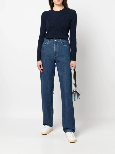Polo Ralph Lauren Womens Hunter Navy Cable-knit Round-neck Cashmere Jumper In Blau