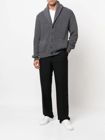 Drumohr Knitted Merino Wool Cardigan In Grau