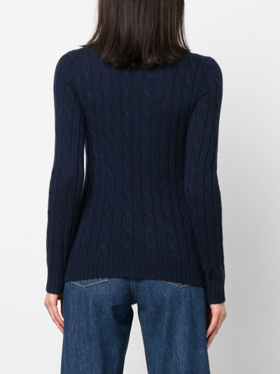 Polo Ralph Lauren Womens Hunter Navy Cable-knit Round-neck Cashmere Jumper In Blau