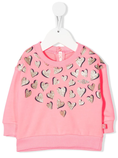 Shop Billieblush Glitter Heart-print Sweatshirt In Rosa