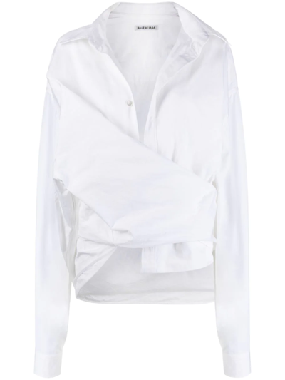 Shop Balenciaga Oversized Wrap Shirt In White
