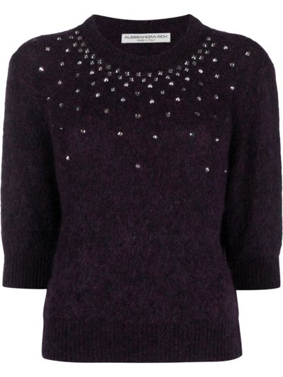 Shop Alessandra Rich Studded Knitted Top In Purple