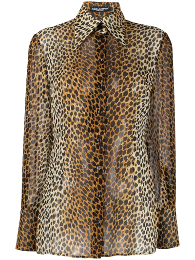Shop Dolce & Gabbana Leopard-print Silk Georgette Shirt In Neutrals