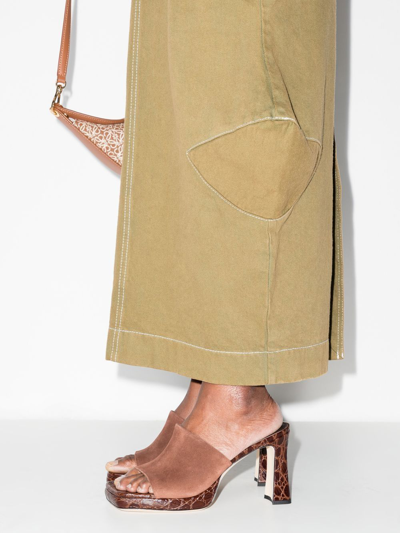 By Far Beliz Croc-effect Leather And Suede Mules In Braun