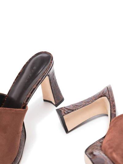 By Far Beliz Croc-effect Leather And Suede Mules In Braun