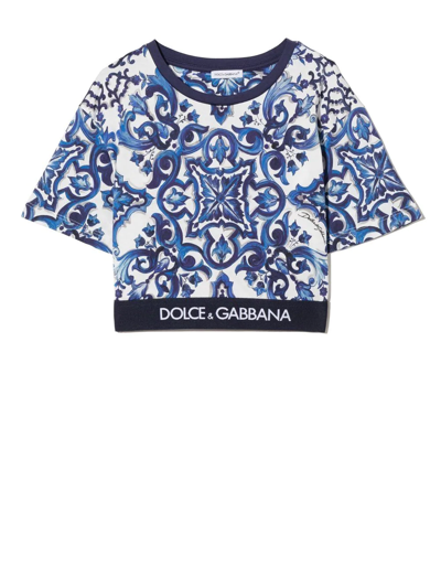 Shop Dolce & Gabbana Majolica-print Cotton T-shirt In Weiss
