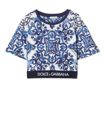 Dolce & Gabbana White Majolica Print Cotton T-shirt In Weiss