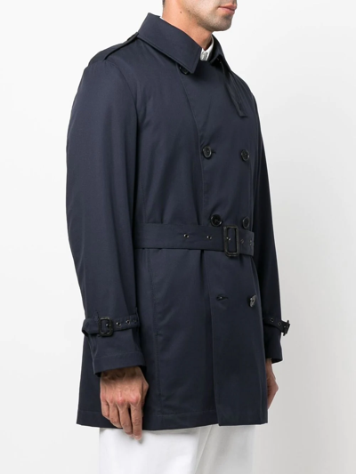 Shop Mackintosh St John Gabardine Short Trench Coat In Blue
