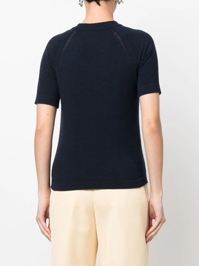 Shop Barrie Short-sleeve Cashmere Knit Top In Blue