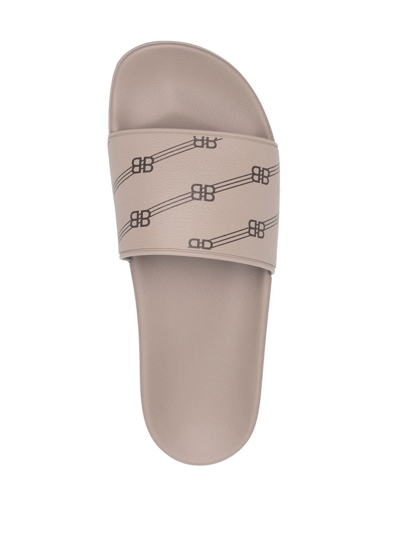 Shop Balenciaga Bb-monogram Pool Slides In Nude