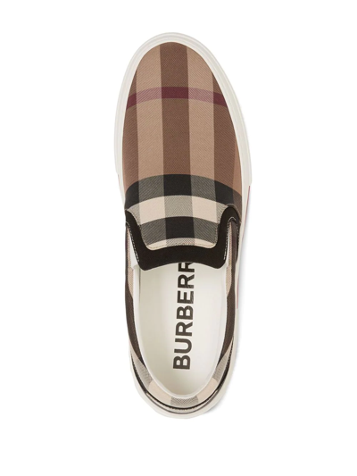 Shop Burberry Checked Slip-on Sneakers In Braun
