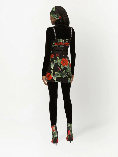 Shop Dolce & Gabbana Rose-print Stretch-silk Mini Skirt In Black