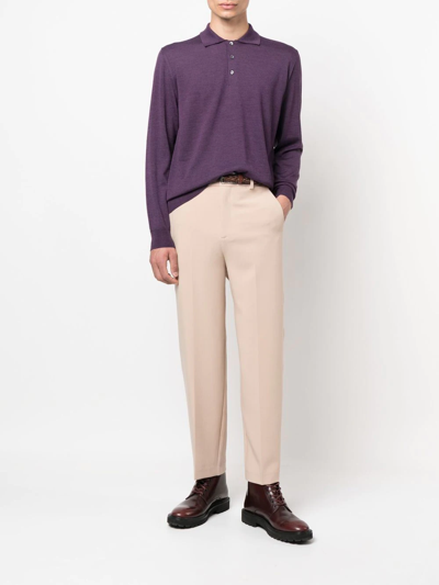Shop Canali Long-sleeved Polo Shirt In Violett