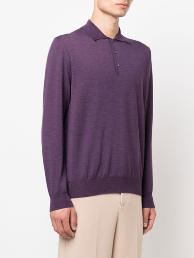 Shop Canali Long-sleeved Polo Shirt In Violett