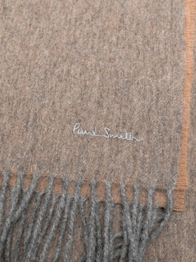 Shop Paul Smith Artist-stripe Frayed Scarf In Nude