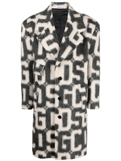 Gcds Monogram-print Single-breasted Coat In Schwarz