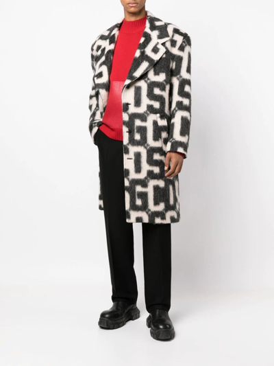 Gcds Monogram-print Single-breasted Coat In Schwarz