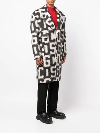 Gcds Monogram-print Single-breasted Coat In Schwarz