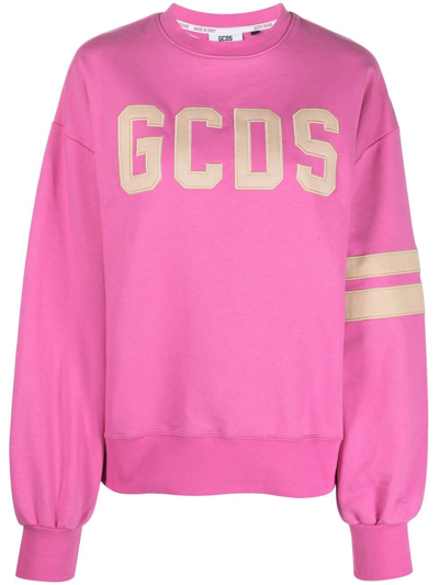 Shop Gcds Logo-patch Cotton Sweatshirt In Rosa